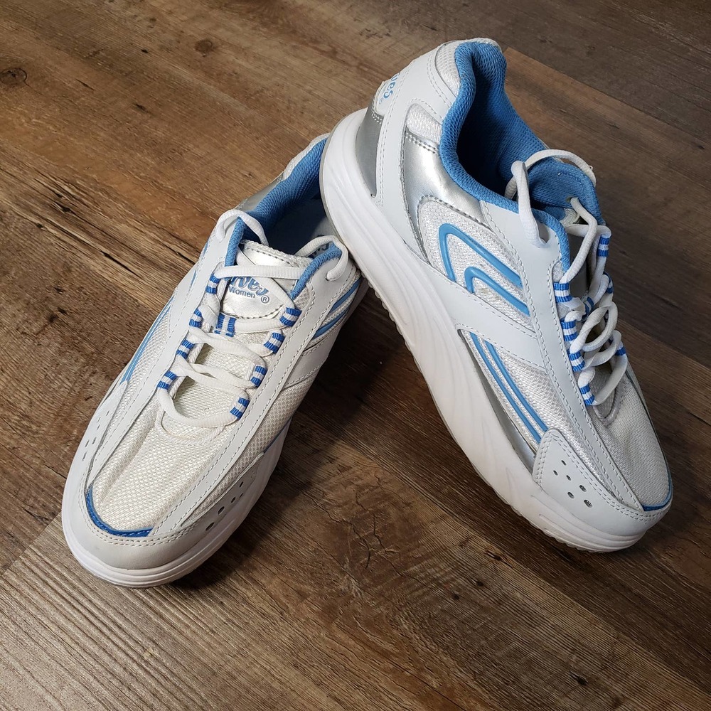 Curves Rocker White Blue Leather Athletic Sneaker Toning Women's Shoes Sz 8.5